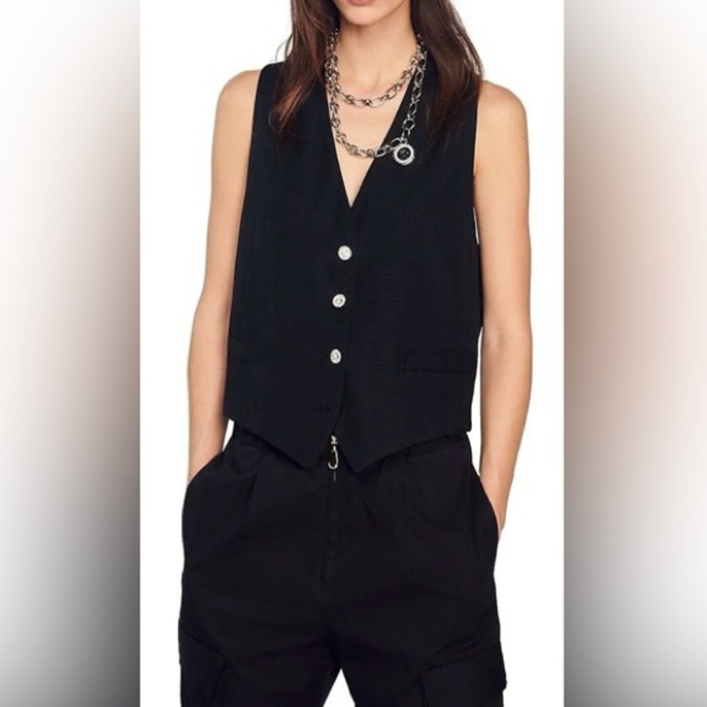 NEW Sandro Elegant Black Vest with Metallic Accents